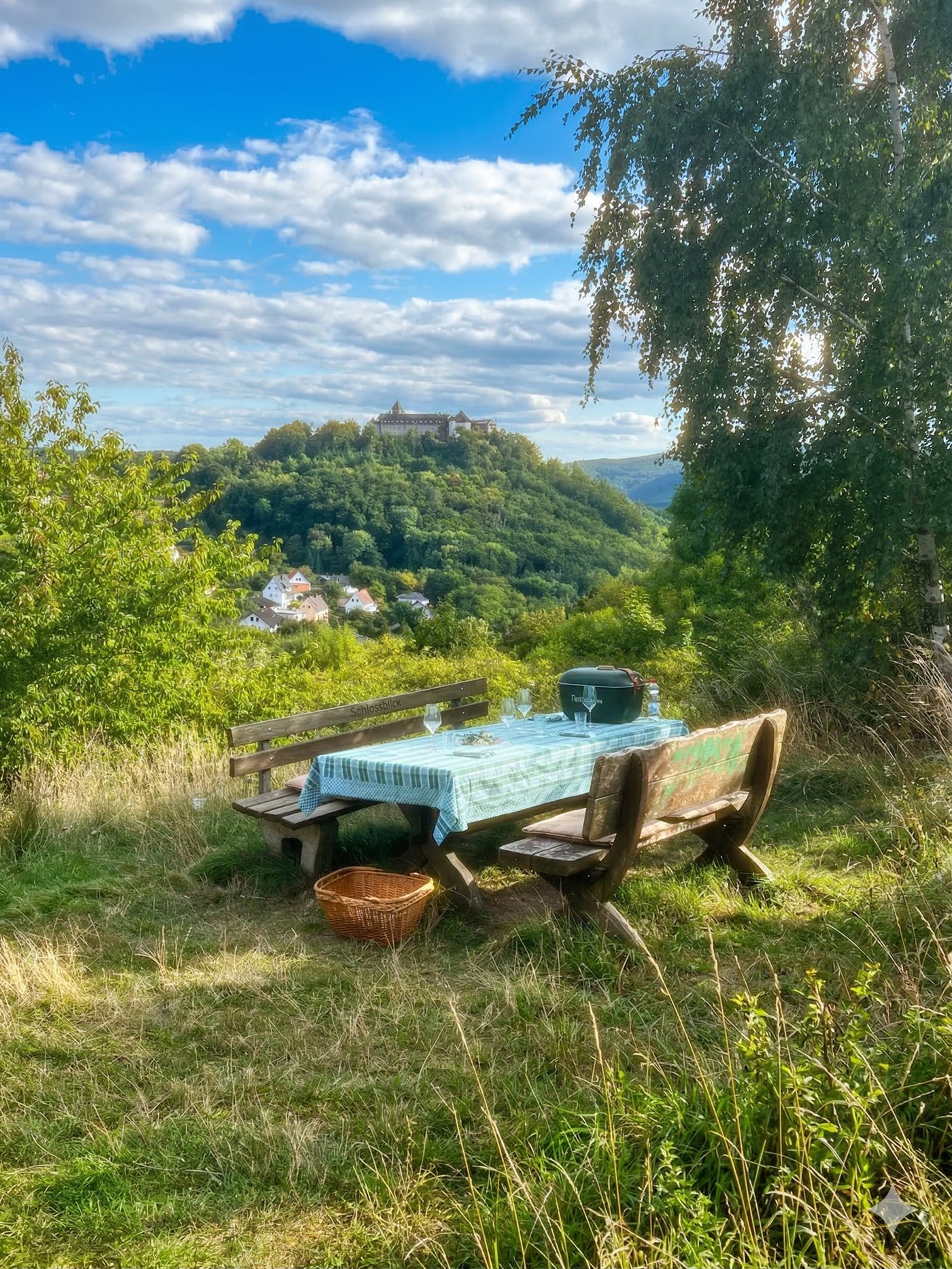 Gemütlicher Picknick-Platz mit Blick auf Schloss Waldeck am Edersee